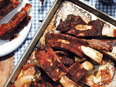 Beef Ribs with Orange BBQ Sauce Recipe | Guy Fieri | Food Network Orange Bbq Sauce Recipe, Bobby Flay Recipes, Bbq Food, Bbq Sauce Recipe, Guy Fieri, Beef Ribs, Garden Recipes, Chicken Wing Recipes, Meat Lovers