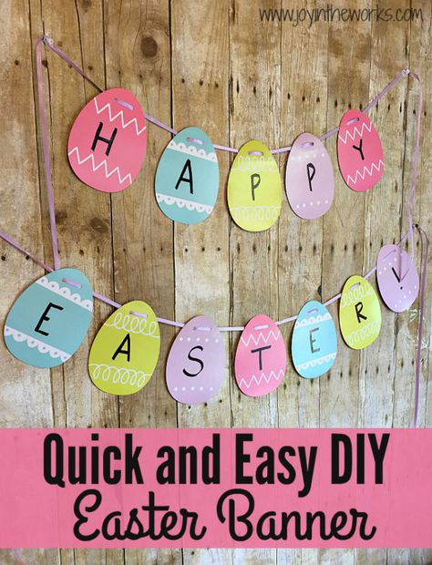 Easter Bunting Ideas, Spring Banner Ideas, Easter Banner Ideas, Diy Banner Ideas, Easter Classroom Decorations, Easy Easter Decorations Diy, Homemade Easter Decorations, Easter Banners, Easter Classroom