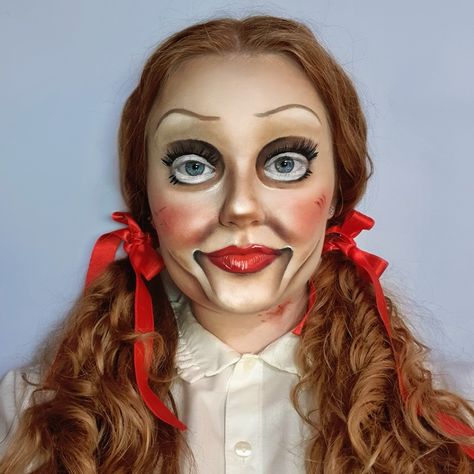 Spooky halloween doll makeup Annabelle Doll Makeup, Anabelle Makeup Halloween, Halloween Doll Makeup, Doll Halloween Makeup, Annabelle Makeup, Annabelle Halloween, Doll Makeup Halloween, Annabelle Doll, Knitting Dolls Free Patterns