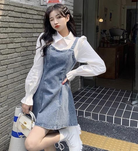 Weibo Girl, Desired Reality, Denim Overall Dress, Easy Trendy Outfits, Korean Dress, Overall Dress, Korean Outfits, Casual Style Outfits, Fashion Sewing