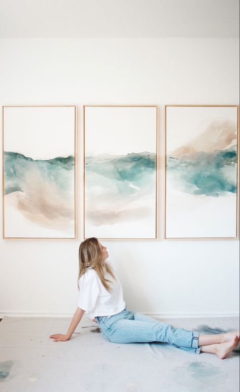 Rebecca King Art, Rebecca King, Abstract Triptych, Triptych Art, Japandi Wall, Coastal Artwork, Animals And Birds, Coastal Painting, King Art