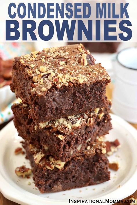 Condensed milk brownies are extra rich and fudgy, thanks to the addition of sweetened condensed milk. You'll never look at brownies the same! #inspirationalmomma #condensedmilkbrownies #sweetenedcondensedmilkbrownies #condensedmilkbrowniesrecipe  via @inspiremomma Sweetened Condensed Milk Desserts, Condensed Milk Brownies, Condensed Milk Recipes Easy, Buttermilk Brownies, Caramel Chex Mix, Caramel Chex, Condensed Milk Recipes Desserts, Condensed Milk Desserts, Milk Recipes Dessert