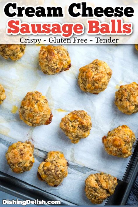 Cream Cheese Sausage Balls are savory and sweet, made with Italian sausage, cream cheese, cheddar cheese, and gluten free flour, and ready in only 30 minutes for the perfect party appetizer! Gluten Free Sausage Balls, Cheese Sausage Balls, Cream Cheese Sausage, Beautiful Meals, Sausage Cheese Balls, Sausage Cream Cheese, Gluten Free Recipes Appetizers, Cream Cheese Sausage Balls, Sausage Appetizers