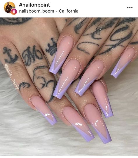 Lilac V Tips Purple V Tip Nails, V Tips Nails Coffin, Lavender French Tip Nails, Lavender French Tip, Future Nails, Lily Nails, Purple Acrylic Nails, Lilac Nails, Purple Acrylic