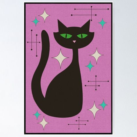 Atomic Cat, Atomic Era, Cat Poster, Pink Posters, Fire Art, Cat Posters, Diy Canvas Art, Diy Canvas, Home Decorating