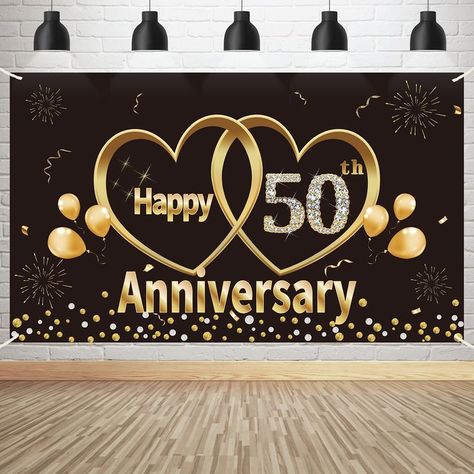 Kauayurk Happy 50th Wedding Anniversary Banner Backdrop Decorations, Black Gold 50 Anniversary Party Poster Supplies, Extra Large 50 Year Anniversary Photography Decor Happy 50th Wedding Anniversary, Unique Wedding Backdrop, Anniversary Party Themes, Wedding Anniversary Banner, Anniversary Cake Pictures, 50th Anniversary Party Decorations, Messages For Birthday, Happy 60th Anniversary, Golden Anniversary Party