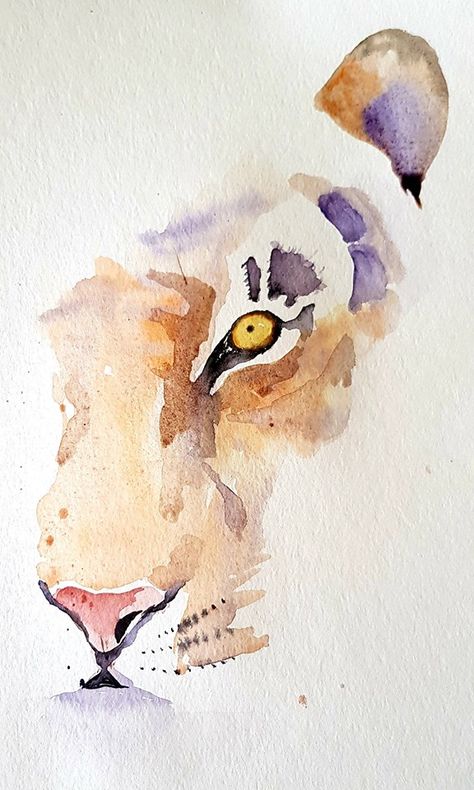 Tiger #art #animals #watercolor Watercolor Animal Paintings Easy, Watercolour Tiger Painting, Watercolor Lion Painting Easy, Abstract Watercolor Animals, Easy Animal Watercolor Paintings For Beginners, Animal Watercolor Easy, Animals Watercolor Paintings, Watercolor Animals Simple, Watercolor Animals Easy