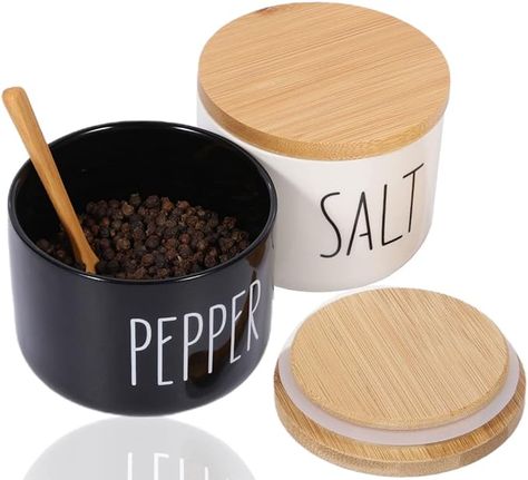 Cute Farmhouse Salt And Pepper Bowls: Modern style and country look design, VICUKIE salt seller and pepper seller may add a vintage touch to your kitchen countertop, stovetop or table. It's not only practical but also cute farmhouse kitchen decor. Large Capacity: VICUKIE farmhouse salt and pepper containers can hold up to 10 oz, the normal is 9 oz. Which is bigger than most of market ones. You could use it frequently and less frequent refillings. Farmhouse Kitchen Decor Countertop, Cute Farmhouse Kitchen, Salt And Pepper Bowls, Kitchen Decor Countertop, Salt Container, Cute Farmhouse, Modern Farmhouse Kitchen Decor, Stacking Bowls, Salt Box