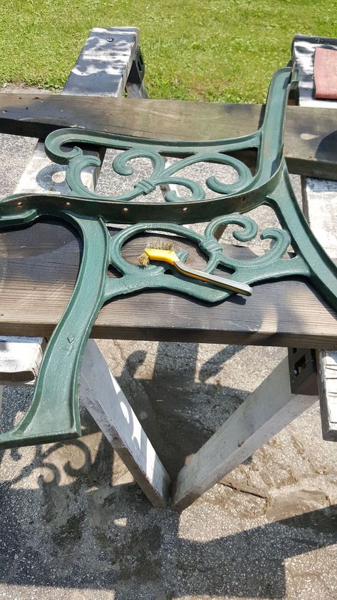 Before and After Cast Iron Bench Restoration Bench Restoration, Wrought Iron Trellis, Wrought Iron Garden Furniture, Iron Stairs, Cast Iron Garden Bench, Wrought Iron Bench, Crate Bench, Cast Iron Bench, Iron Beds