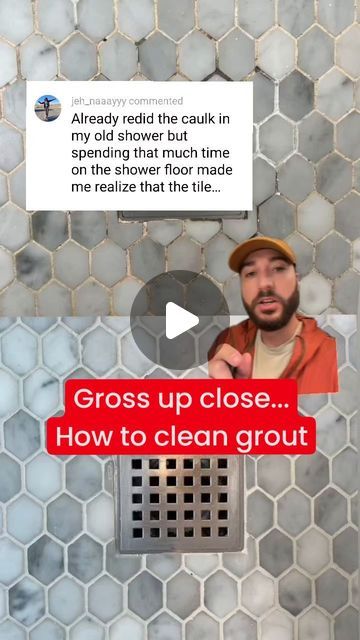 Remodel School on Instagram: "Does your tile look gross up close? Here's how to clean the grout.  Your shower grout:   #housecleaningtips #bathroomgoals #bathroomideas #bathroominspo #homerepair" How To Grout, Cleaning Shower Tiles, Shower Grout, Grey Grout, Bathroom Goals, Shower Pan, Bathroom Shower Tile, Grout Cleaner, Home Addition