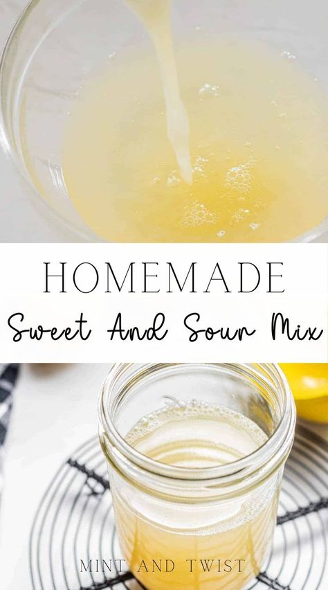 This homemade sweet and sour mix is tangy, sweet, and fresh. It’s a great cocktail ingredient that adds a tart flavor to drinks. While you could buy a plastic bottle at the store, making it yourself is simple and worth it. Once you try this recipe, I know you’ll prefer using a fresh mix. Recipe With Oranges, Sweet And Sour Mix Recipe, Homemade Sweet And Sour Mix, Sour Mix Recipe, Simple Syrups, Bar Mix, Cocktail Syrups, Sour Mix, Homemade Syrup