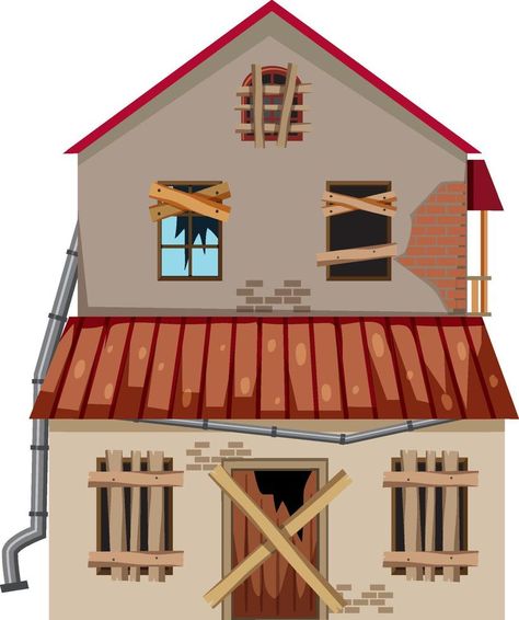 Abandoned house on white background Dilapidated House, House Cartoon, House Clipart, Logo Mascot, Abandoned House, House Drawing, Abandoned Houses, Vector Background, Cartoon Drawings