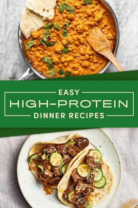 Easy High-Protein Dinner Recipes:  Easy, protein-packed dinners always come in handy. Protein Pesto Pasta, Easy High Protein Dinner, High Protein Dinner Recipes, Chickpea Masala, High Protein Recipes Dinner, Protein Dinner Recipes, Easy Protein Meals, High Protein Pasta, High Protein Dinner