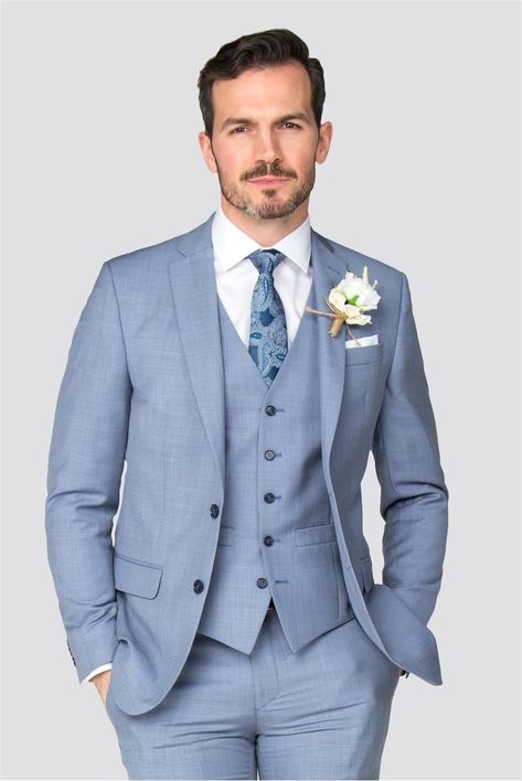 Light Blue Wedding Suit, Light Blue Suit Wedding, Blue Wedding Suit Groom, Blue Wedding Suit, Reception Suits, Blue Mens Suit, Blue Three Piece Suit, 3 Piece Suit Wedding, Suit Prom