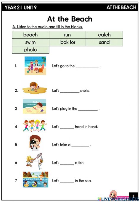 At The Beach Worksheet, Beach Worksheet, Song Worksheet, Beach Song, Beach Songs, Running On The Beach, English As A Second Language (esl), Forgot My Password, English As A Second Language