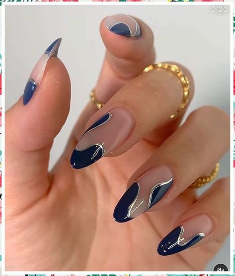 Nail Acrylic Ideas, Blue Prom Nails, Hoco Nails, Navy Nails, Navy Blue Nails, Acrylic Ideas, Nail Acrylic, Nail Art For Beginners, Butterfly Nail Art