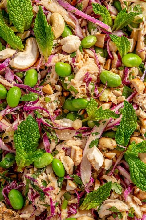 Protein-Packed Chicken and Edamame Salad - Rachael's Good Eats Edamame Chicken Bowl, Edamame Chicken, Edamame Recipes Salad, Szechuan Chicken, Edamame Recipes, High Protein Salads, Cabbage Rice, Bbq Salmon, Edamame Salad