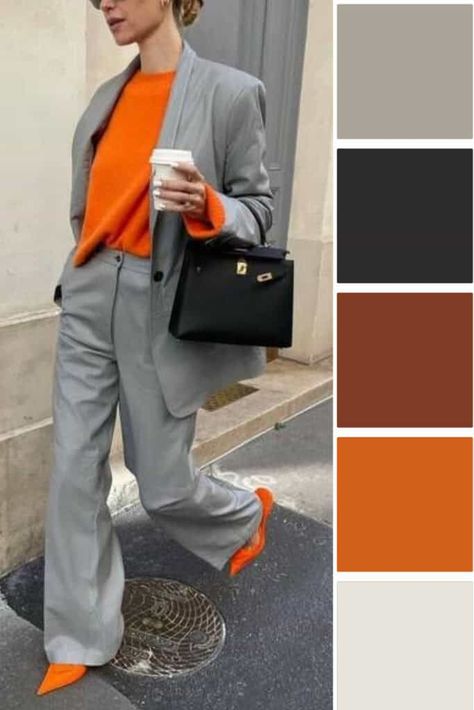 Colors For Clothes, Grey Clothes, Classic Fashion Looks, Grey Pants Outfit, Colour Combinations Fashion, Color Combos Outfit, Yellow Colour Scheme, Interesting Outfits, Color Combinations For Clothes