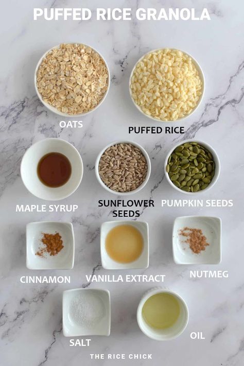 Puffed Rice Granola - The Rice Chick Puffed Rice Granola, Rice Puff Recipes, Yogurt Smoothie Bowl, Vegan Energy Bars, Vanilla Granola, Puffed Rice Cereal, Rice Bubbles, Easy Granola, Granola Recipe Homemade