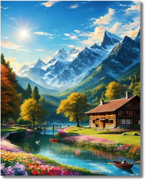 Snow Mountain Landscape, Art Painting Diy, Beautiful Paintings Of Nature, Mountain Landscape Painting, Scenery Paintings, Beautiful Art Paintings, Diamond Art Painting, Nature Scenery, Landscape Paintings Acrylic