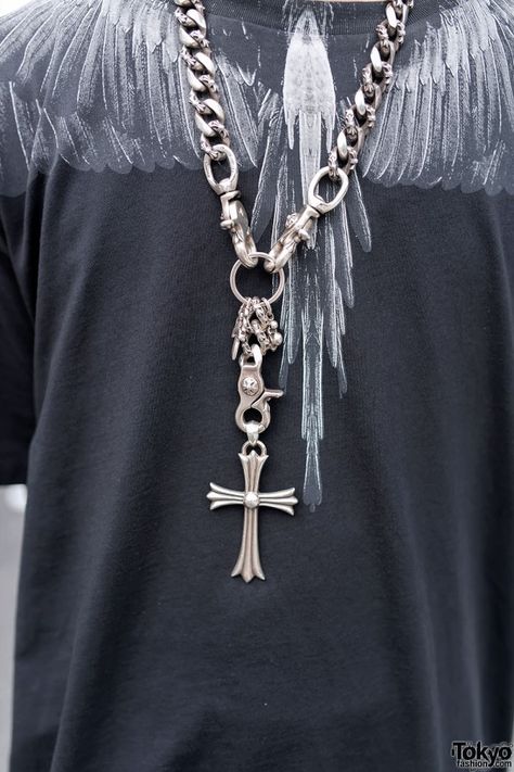 Chrome Hearts Silver Cross Necklace Chrome Hearts Necklace, Rick Owens Pants, Ladies Rings, Big Cross, Silver Cross Necklace, Marcelo Burlon, Heart Chain, Jewelry Photography, Silver Accessories