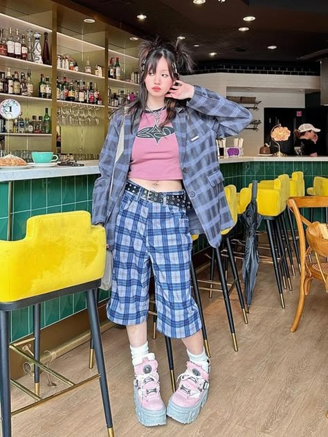 Save = Follow me Pink And Purple Outfits For Women, Skirt With Pants Underneath, Colorful Alternative Fashion, Bright Outfits Aesthetic, Colourful Grunge, Japanese Street Fashion Harajuku, Gen Z Fashion, Silly Clothes, Save Outfits