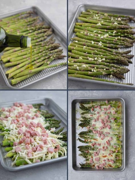 Ham And Asparagus Recipes, Cheesy Baked Asparagus, Asparagus Rolls, Yummy Veggies, Baked Asparagus, Easter Dinner Recipes, Asparagus Soup, How To Cook Asparagus, Pan Dinners