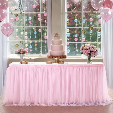 Pink Tulle Table Skirt, Tutu Table Skirt, Tutu Birthday Party, Tutu Table, Tulle Table Skirt, Party Cake Table, Tulle Table, Pink Tablecloth, Rectangle Tables