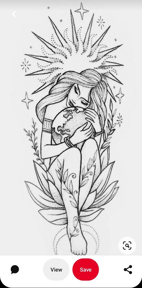 Goddess Of Fire Tattoo, Mother Earth Goddess Tattoo, Gaia Art Goddesses, Woman Holding World Tattoo, Goddess Of Freedom, Gaia Goddess Drawing, Feminine Power Art, Earth Goddess Drawing, Earth Lover Tattoo