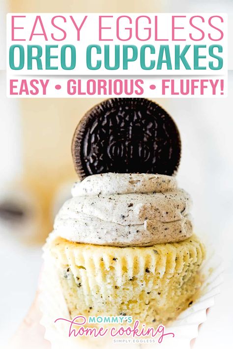 These Easy Eggless Oreo Cupcakes are glorious and fluffy! Delicious Oreos crushed and baked into cupcakes then topped with Oreo buttercream frosting is a delight for any occasion. Easy Eggless Oreo Cupcakes are my kids’ dream come true; they LOVE Oreos in any and every form. I mean, who doesn’t? If you’re an Oreo superfan like we are, then be prepared to fall in love with these scrumptious cupcakes. | @mommyhomecookin #egglessoreocupcakes #bestegglessbakingtips #bestegglessrecipes Eggless Oreo Cake Recipe, No Egg Cupcake Recipe, Eggless Cupcakes Recipes, Cupcakes Without Eggs, Oreo Buttercream Frosting, Eggless Cupcakes, Egg Free Cupcakes, Oreo Cupcake Recipe, Oreo Icing