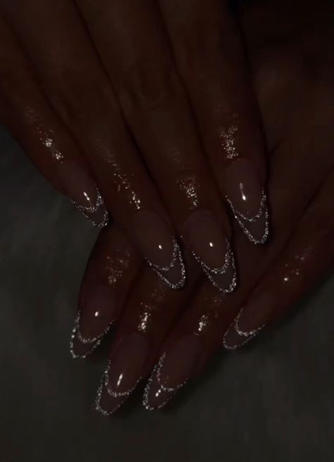 nails crystals glitter cybercore vivienne westwood  tiktok icy glitter simple nails short Nails With Strass Sparkle, Dark Glitter Nails, Nails With Strass, Holiday Dip Nails Winter, Holiday Dipped Nails, Sparkly French Tips, Black Glitter Nails, Nude Nails With Glitter, Nails With Glitter