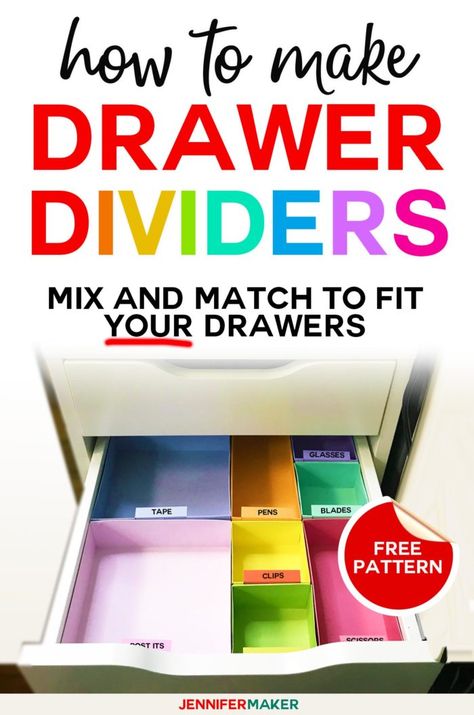 DIY Drawer Dividers - How to Organize Drawers - Cut on a Cricut to fit Ikea Alex drawers #organize #drawers #ikea #craftroom Alex Drawer Organization, How To Make Drawers, Alex Drawers, Diy Drawer Dividers, Diy Drawer Organizer, Ikea Alex Drawers, Alex Drawer, Ikea Alex, Organize Craft Supplies