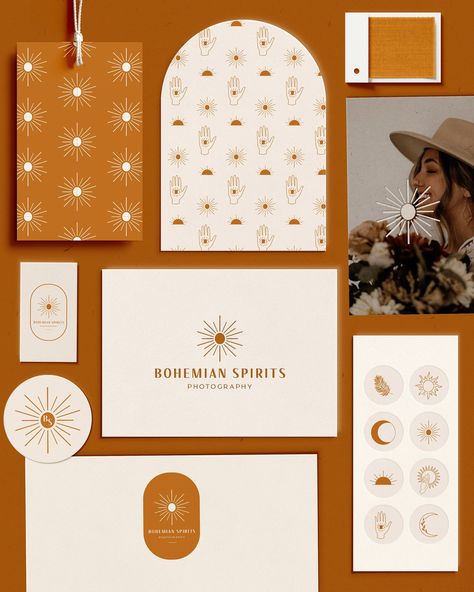 Bohemian Branding Design, Boho Packaging, Brand Identity Kit, Boho Sun, Interior Design Logo, Bohemian Logo Design, Bohemian Branding, Photography Branding Design, Bohemian Logo