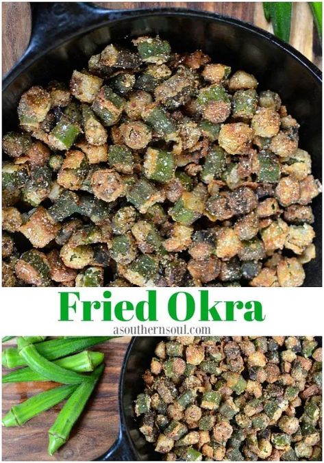 Cast Iron Skillet Fried Okra, Skillet Fried Okra, Southern Fried Okra, Fresh Okra, Okra Fries, Okra Recipe, A Southern Soul, Bacon Ranch Pasta Salad, Best Treats