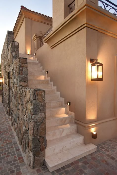 Exterior Stairs To Front Door, Provincial Style, Rustic Exterior, Exterior Stairs, Casa Country, Brick Exterior House, Casas Coloniales, House Outside Design, Village House Design