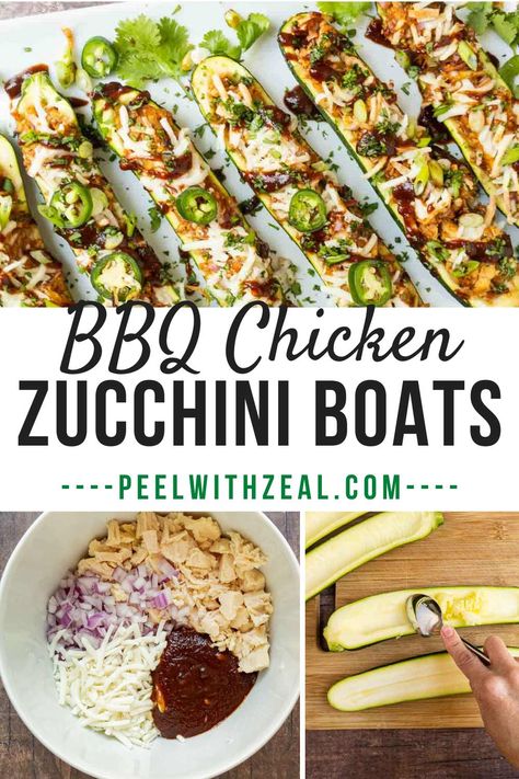 Zucchini Boats Dairy Free, Quick Bbq Chicken, Low Carb Bbq Chicken, Buffalo Chicken Zucchini Boats Healthy, Paleo Zucchini Boats, Bbq Chicken Zucchini Boats, Chicken Stuffed Zucchini Boats, Chicken Stuffed Zucchini, Chicken Taco Zucchini Boats