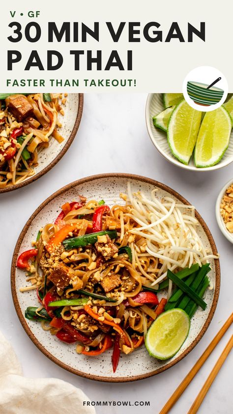 Enjoy homemade Vegan Pad Thai any night of the week! It's loaded with rich flavor, packed with plant-based protein, and can be made faster than you can order takeout. Gluten-free. Easy Vegan Pad Thai, Gluten Free Pad Thai, Cultural Foods, Canh Chua, Vegan Pad Thai, Pad Thai Sauce, Pad Thai Recipe, Mushroom Stroganoff, Vegan Fish