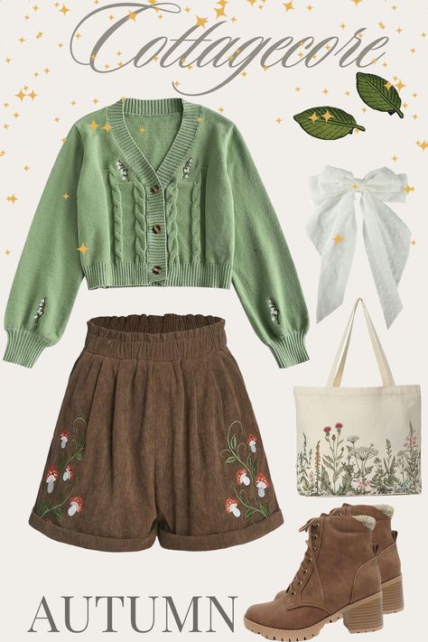 Cozy charm of autumn in this blend of light cottagecore aesthetics and adorable embroidery details. 🌸Cute Embroidered Cardigan: https://amzn.to/46tlLOc 🌼Plants Embroidery Shorts: https://amzn.to/3ZF1d37 ✨Ankle Boot Heels: https://amzn.to/3RERVSX 🌸Hair Bow: https://amzn.to/48zERnV 🌸Cute Floral Tote Bag: https://amzn.to/3PDZQgM 🍂Embroidery Leaf-Shaped Hairpin: https://amzn.to/3EZnb7F Autumn Cottagecore Outfit, Cottagecore Boots, Light Cottagecore, Ankle Boot Heels, Cottagecore Cardigan, Autumn Cottagecore, Cottagecore Bag, Embroidery Shorts, Interesting Clothing