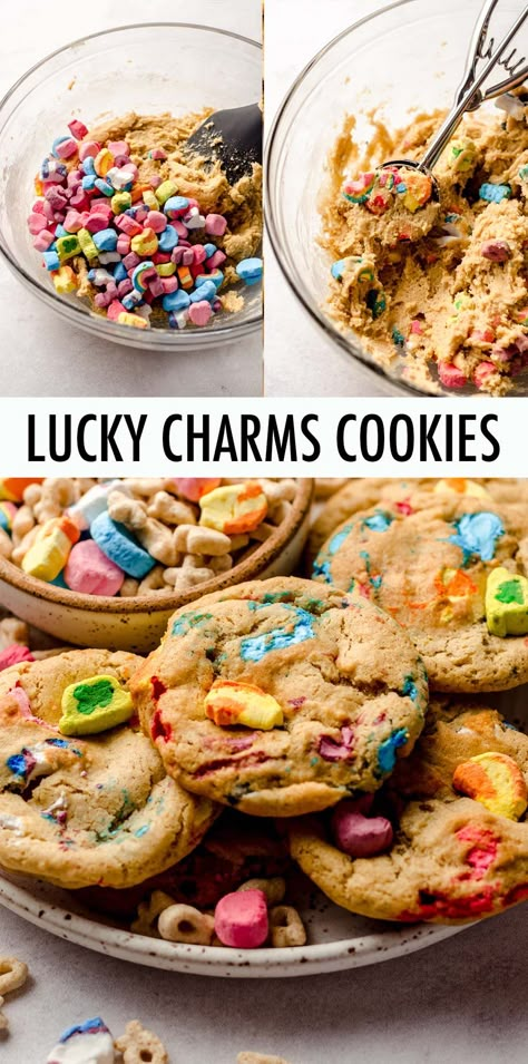 Lucky Charm Sugar Cookies, Lucky Charms Dessert, Lucky Charm Party, Lucky Charms Recipes, Lucky Charms Cookies, Marshmallows Cookies, Cookie Base Recipe, Andes Mint Cookies, Lucky Charms Marshmallows