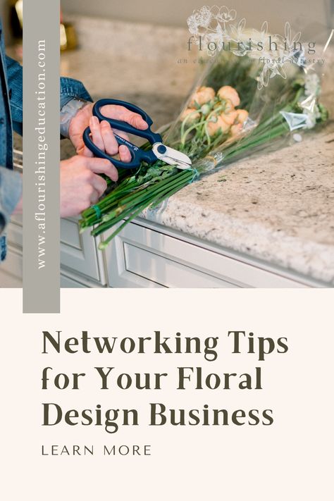 Networking is a vital part of growing a successful business as a florist. Making new connections and growing your network of potential clients and referral partners is critical to your floral business and personal growth. As you begin networking in the floral design business, use these tips to help you build relationships and make lasting connections. Also, learn more about how you can become part of the supportive Flourishing network community. How To Start A Florist Business, Florist Business Plan, Average Wedding Budget, Become A Florist, Florist Business Card, Wedding Business Ideas, Floral Design Business, Networking Tips, Floristry Design