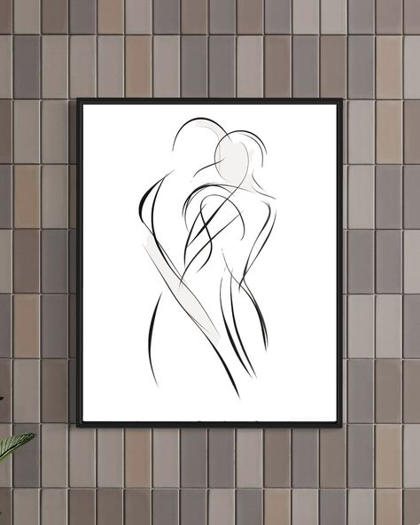 Love Embrace One Line Drawing Printable Romantic Couple Art Ideal Gift for Anniversary Digital Elegant Wall Decor - Etsy Love Connection Art, Body Line Art Couple, Body Outline Art, Couples Line Art, Silhouette Line Art, Modern Minimalist Home Decor, Elegant Wall Decor, One Line, Line Art Digital