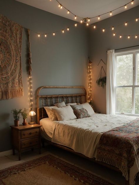 Bohemian Accent Wall, Dark And Cozy, Cozy Boho Bedroom, Cozy Bohemian, Colorful Tapestry, Tapestry Bedroom, Accent Wall Bedroom, Bohemian Bedroom Decor, Wall Bedroom