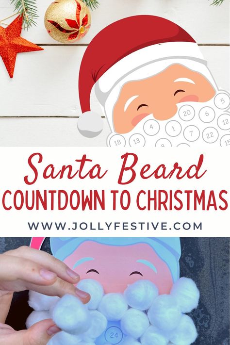 Santa Beard Advent Calendar, Free Christmas Countdown Printable, Santa Beard Countdown, Santas Beard Advent Calendar, Santa's Beard Countdown, Santa Countdown Calendar, Christmas Quizzes, Christmas Countdown Crafts, Christmas Countdown Printable