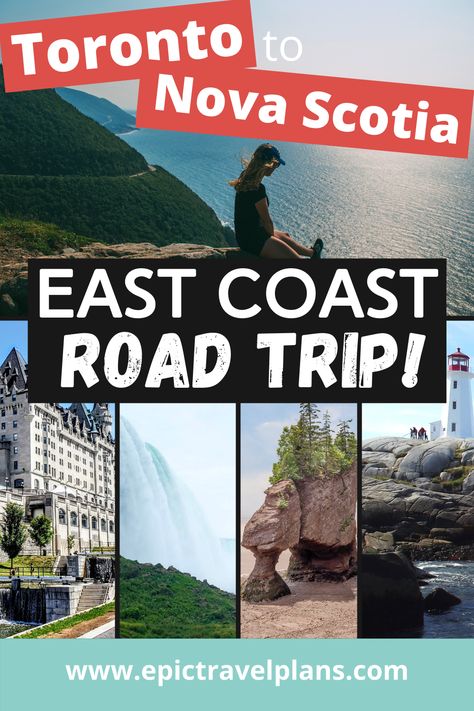 An epic Toronto to Nova Scotia road trip with a MAP through East Coast Canada. SO many travel ideas for your bucket list, with things to do and places to stay. Spectacular nature. Beautiful towns and cities like Quebec City and Montreal. Travel destinations include Niagara Falls, Prince Edward Island and Newfoundland. The BEST of Canada travel! East Coast Canada Road Trip, Nova Scotia Road Trip, Eastern Canada Road Trip, East Coast Canada, Nova Scotia Travel, Ontario Road Trip, Montreal Travel, Canada Trip, Road Trip Map