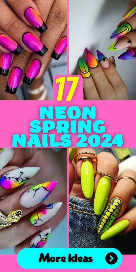 Summer Fun with Neon Nail Designs: Dive into summer fun with neon nail designs that are perfect for 2024. These vibrant and eye-catching shades, available in 2024 gel short square and ballerina shapes, will add a pop of color to your nails and keep you trendy all season long. Neon Comic Nails, Colorful Nail Designs Summer, Nail Art Designs Neon Colors, Neon Nails Summer 2024, Neon Nail Designs 2024, Neon Nails Designs Summer 2024, Neon Colors Nails, Black And Neon Nail Designs, Neon Vacation Nails