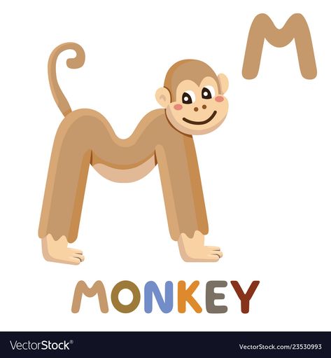 M Is For Monkey, Cute Animal Vector, Letter M Crafts, Monkey Cute, Adjective Words, Alphabet Crafts Preschool, Alphabet Animals, Alphabet Letter Crafts, Science Icons