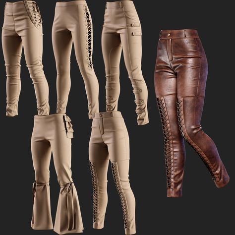 5 Medieval Women's Pants/Marvelous Designer-Clo3D(ZPRJ + FBX + OBJ)-VOL 2, Zahra.3D on ArtStation at https://www.artstation.com/artwork/L45NPv Medieval Clothing Women, Medieval Pants, Elf Archer, Dragon Cosplay, Gender Neutral Outfits, Violet Sorrengail, Fantasy Clothes, Fashion Illustration Tutorial, Medieval Woman