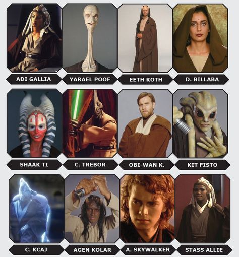 Meet the Jedi Masters from the Jedi Council, from Yoda to Plo Koon to Anakin Skywalker. Star Wars Plo Koon, Master Plo Koon, Jedi Council Members, Jedi Council, Plo Koon, Kit Fisto, Jedi Cosplay, Star Wars Species, Han And Leia