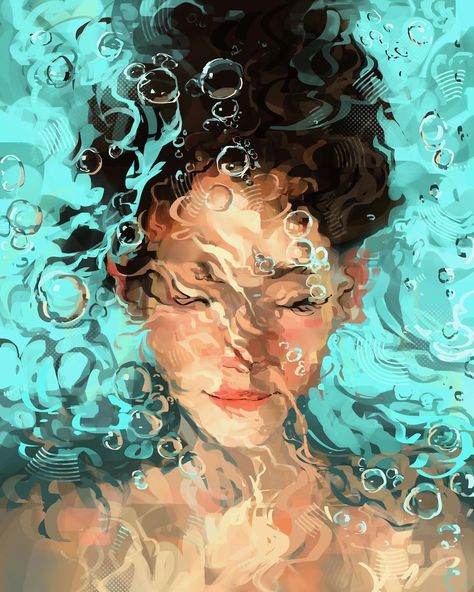 Art Gcse Final Piece, Sam Yang Art, Sam Does Art, Water Study, Sam Yang, Water Artwork, Inspirational Digital Art, Water Illustration, Mixed Media Illustration