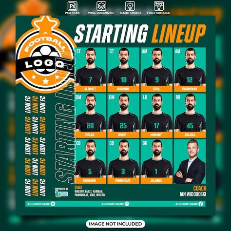 Lineup Poster, About Football, Football Poster, Instagram Post Template, Post Templates, Poster Template, Football Team, Graphic Resources, Football